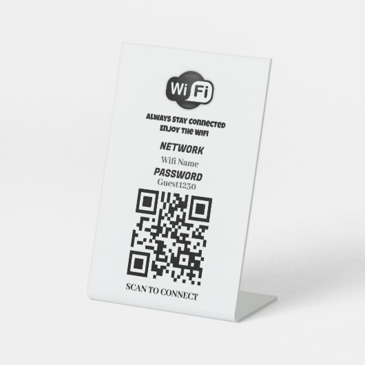 Aangepast WiFi QR Code Tabelteken Reclamebord Met Voetstuk (Voorkant)