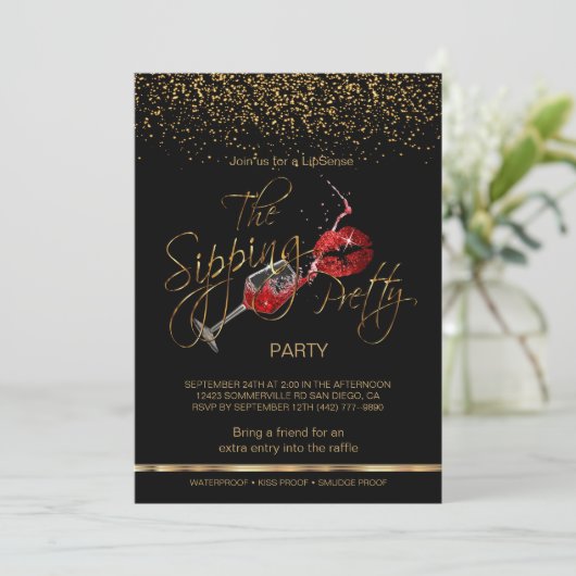 Aangepast - Wijn en lippen Lipsense Party Kaart (Staand voorkant)
