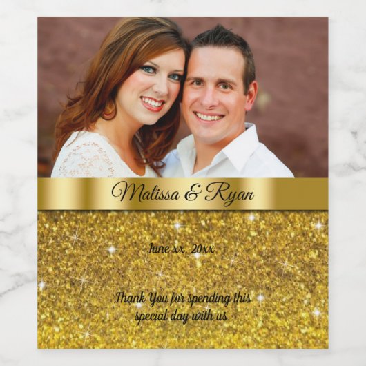Aangepast wijnlabel voor trouwdag, goud glitters, wijn etiket (Enkel label)