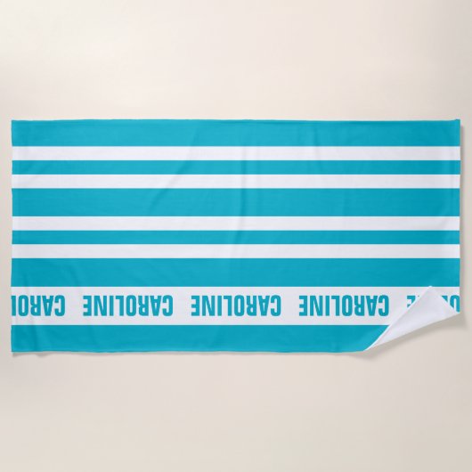 Aangepast wit Aqua Turquoise Blue Stripes Pattern Strandlaken (Voorkant)