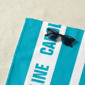 Aangepast wit Aqua Turquoise Blue Stripes Pattern Strandlaken (In situ)