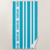 Aangepast wit Aqua Turquoise Blue Stripes Pattern Strandlaken (Voorkant)