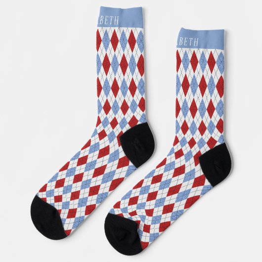 Aangepast wit blauw rood argyle patroon sokken (Links)