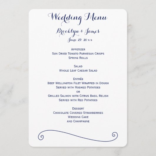 Aangepast wit en blauw trouwmenu menu (Voorkant)