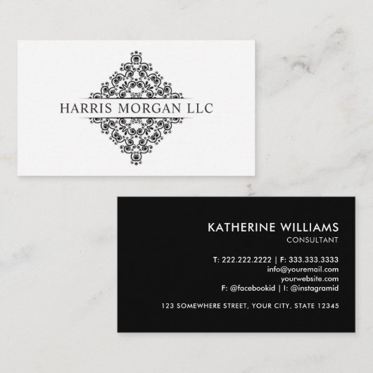 Aangepast wit en zwart monogram Professional Visitekaartje (Voorkant / Achterkant)