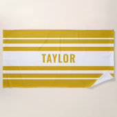 Aangepast Wit & Geel Gestreepte Bachelorette Weeke Strandlaken (Voorkant)