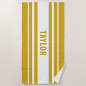 Aangepast Wit & Geel Gestreepte Bachelorette Weeke Strandlaken (Voorkant)