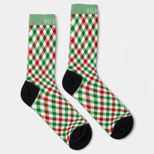 Aangepast wit groen rood geruit patroon sokken (Rechts)