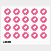 Aangepast wit hart op roze ronde sticker (Vel)