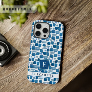 Aangepast wit licht donkerblauw abstract patroon iPhone 15 pro max case