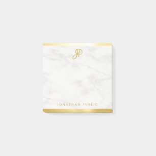 Aangepast wit marmer Gold-kalligrafie-monogram Post-it® Notes