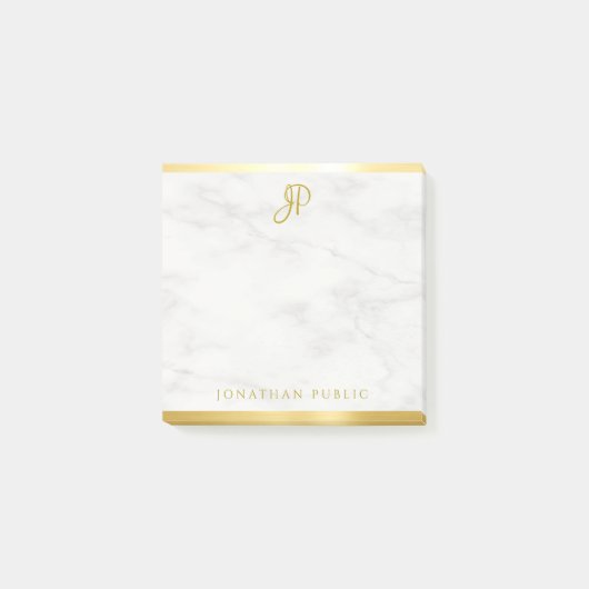 Aangepast wit marmer Gold-kalligrafie-monogram Post-it® Notes (Voorkant)