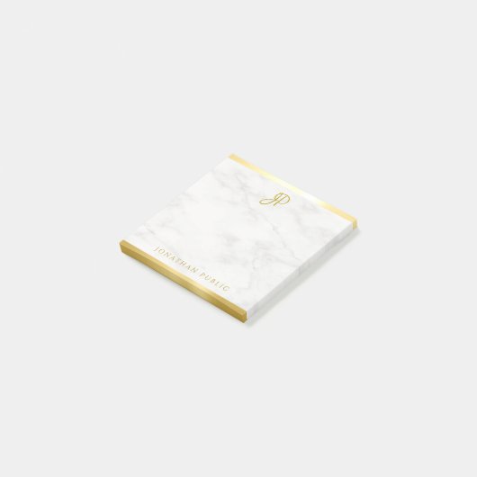 Aangepast wit marmer Gold-kalligrafie-monogram Post-it® Notes (Schuin)