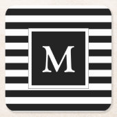 Aangepast wit monogram met zwarte en witte strepen kartonnen onderzetters (Voorkant)