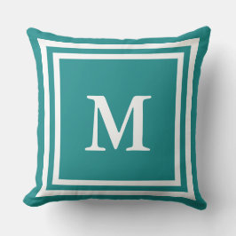 Aangepast wit monogram op Blauwgroen Kussen