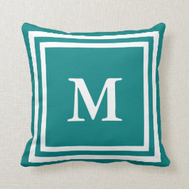 Aangepast wit monogram op Blauwgroen Kussen