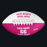 Aangepast wit roze Football met Naam, Aantal, Team<br><div class="desc">Creëer uw eigen aangepaste witte fuchsia roze vrouwen Football met Naam, Aantal, de Naam van het Team, Slogan en Jaar. Pas deze eenvoudige klassieke sjabloon van het football met uw douanebericht, naam, teamnaam en jaar aan. Pas het gemakkelijk aan voor een coole sportkluis. Creëer je unieke persoonlijke gave voor coach,...</div>