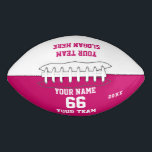 Aangepast wit roze Football met Naam, Aantal, Team<br><div class="desc">Creëer uw eigen aangepaste witte fuchsia roze vrouwen Football met Naam, Aantal, de Naam van het Team, Slogan en Jaar. Pas deze eenvoudige klassieke sjabloon van het football met uw douanebericht, naam, teamnaam en jaar aan. Pas het gemakkelijk aan voor een coole sportkluis. Creëer je unieke persoonlijke gave voor coach,...</div>