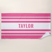 Aangepast Wit Roze Gestreept zwembad of Strandlaken (Voorkant)