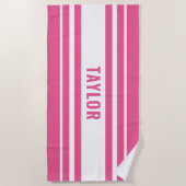 Aangepast Wit Roze Gestreept zwembad of Strandlaken (Voorkant)