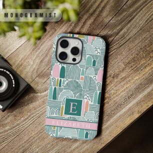 Aangepast wit teal groen roze abstract patroon iPhone 15 pro max case