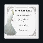 Aangepast wit voetgangersweddenschap bespaart de d magneet<br><div class="desc">Deze mooie opslagkaart is een stijlvolle manier om je grote dag aan te kondigen. Pas de kaart aan door de tekst in de opgegeven velden te wijzigen. U kunt lettertypestijl, tekengrootte en kleur wijzigen, evenals papiertype. Verander de achtergrondkleur, verwijder het lijst als u het niet wilt. Alle veranderingen kunnen worden...</div>