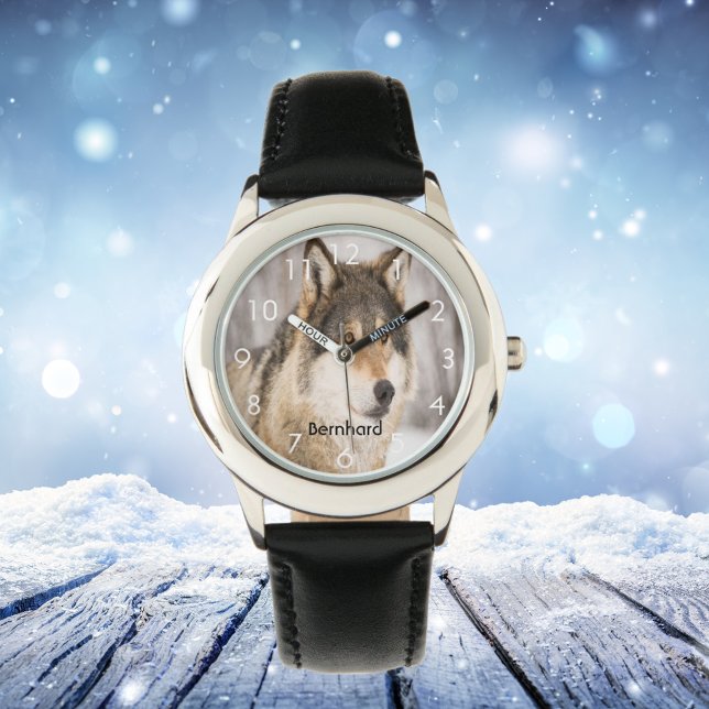 Aangepast wolf gezicht hoofd natuur winter bos naa horloge (Creator heeft geüpload)