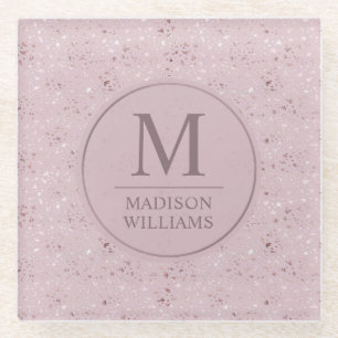 Aangepast Zachte Blush Pastel Roze Gouden Glitter Glazen Onderzetter