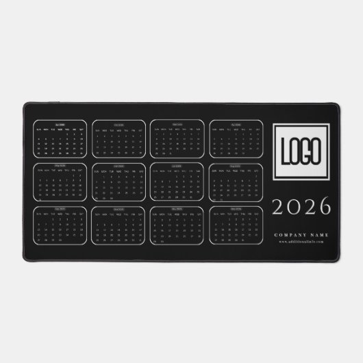 Aangepast zakelijk logo 2026 Zwarte kalender burea Bureaumat (Voorkant)