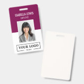 Aangepast zakelijk logo Basic Berry personeelsfoto Badge (Voor- en achterkant)