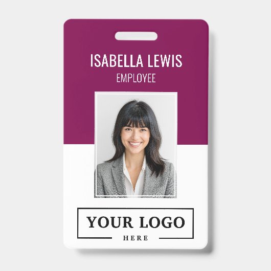 Aangepast zakelijk logo Basic Berry personeelsfoto Badge (Voorzijde)