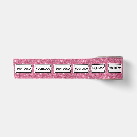 Aangepast zakelijk logo heet roze glinster satijnen lint (Voorkant)