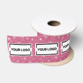 Aangepast zakelijk logo heet roze glinster satijnen lint (Spoel)