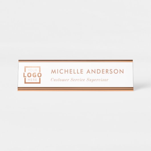 Aangepast zakelijk Logo Modern Boss Roos Gold Bureau Naambordje (Voorkant)