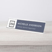 Aangepast zakelijk Logo Modern medewerker Blauw Bureau Naambordje (Voorkant)