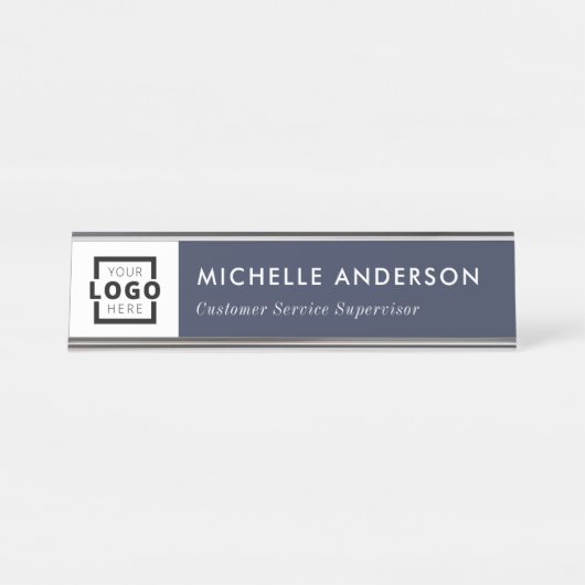 Aangepast zakelijk Logo Modern medewerker Blauw Bureau Naambordje (Voorkant)
