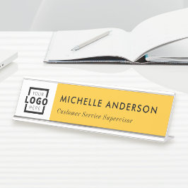 Aangepast zakelijk Logo Modern werknemer Geel Bureau Naambordje