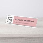 Aangepast zakelijk Logo Modern werknemer Roze Bureau Naambordje (Voorkant)