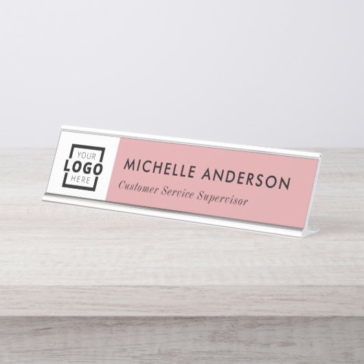 Aangepast zakelijk Logo Modern werknemer Roze Bureau Naambordje (Voorkant)