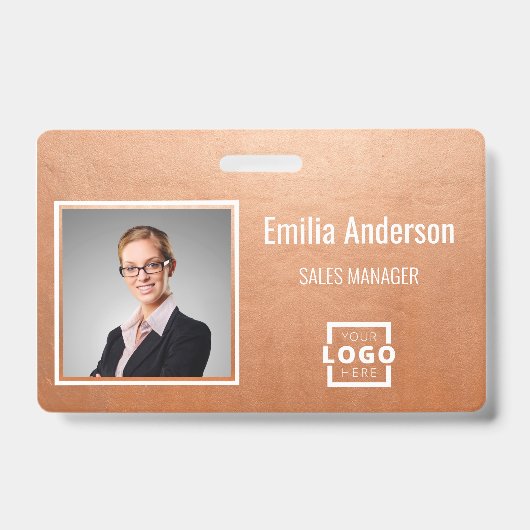 Aangepast zakelijk logo streepjescode foto van wer badge (Voorzijde)