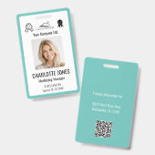 Aangepast zakelijk logo Werknemer QR-code Teal ID Badge (Voor- en achterkant)