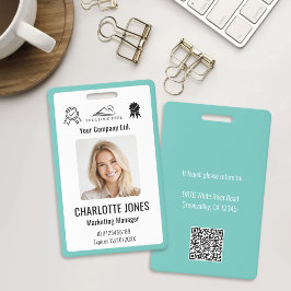 Aangepast zakelijk logo Werknemer QR-code Teal ID Badge