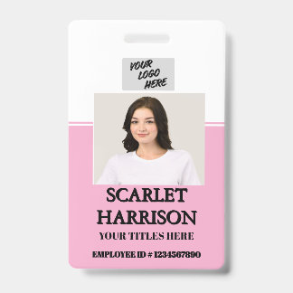 Aangepast zakelijk logo Werknemersfoto roze ID Badge