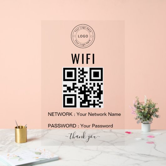 Aangepast zakelijk WiFi-bord met logo en QR-code Acryl Bord (Huwelijk)
