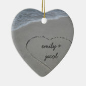 Aangepast zand hart onze eerste kerstversiering keramisch ornament (Rechts)