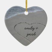 Aangepast zand hart onze eerste kerstversiering keramisch ornament (Voorkant)