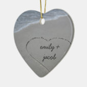 Aangepast zand hart onze eerste kerstversiering keramisch ornament (Links)