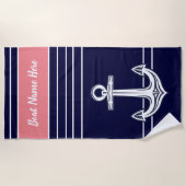 Aangepast zeeanker zeeblauw koraal strandlaken (Voorkant)