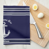 Aangepast zeeanker zeeborstkamer donkerblauw theedoek (Quarter Fold)