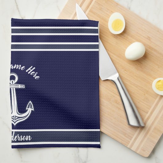 Aangepast zeeanker zeeborstkamer donkerblauw theedoek (Quarter Fold)